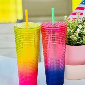 Bundle of 2 Starbucks Summer 2022 Ombré yellow to pink & pink to purple cold cup